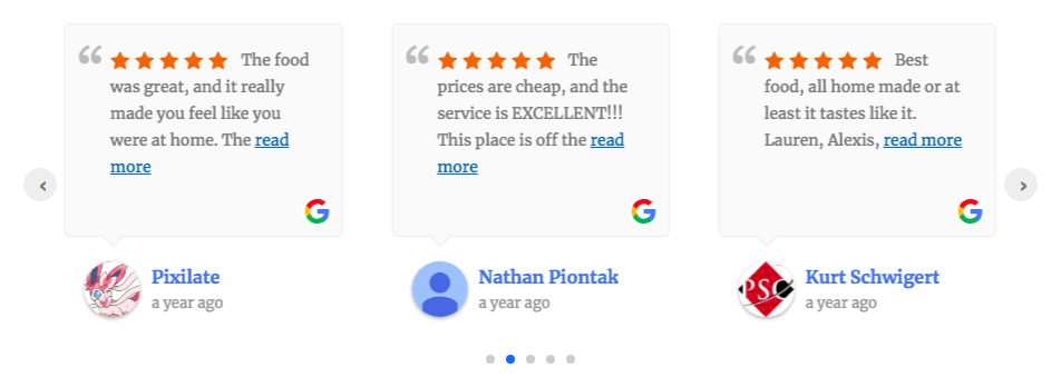 Google Review slider embedded on WordPress website